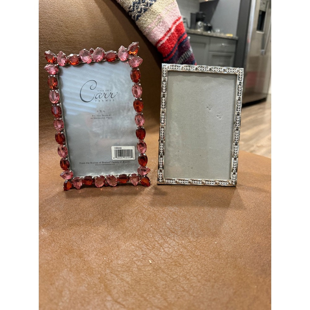 Carr Frames Jeweled Picture Frame Set Pink Red Silver Rhinestone 4x6 2pc C86246